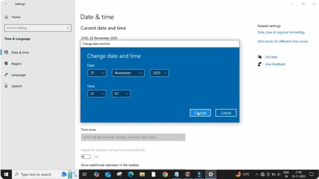 Change and manually set the correct date and time