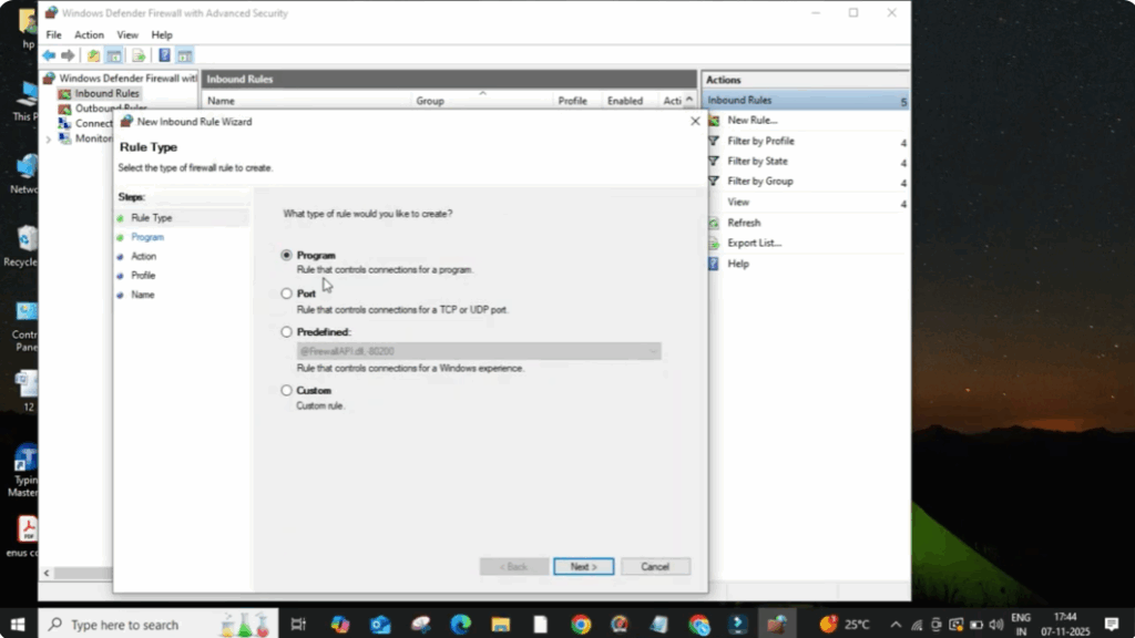 Choose the Program option and click Next