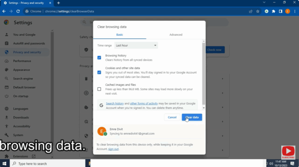 Clear Browser Cache and Cookies