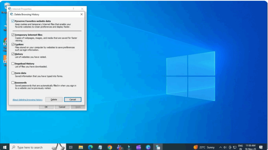 Delete under Browsing History