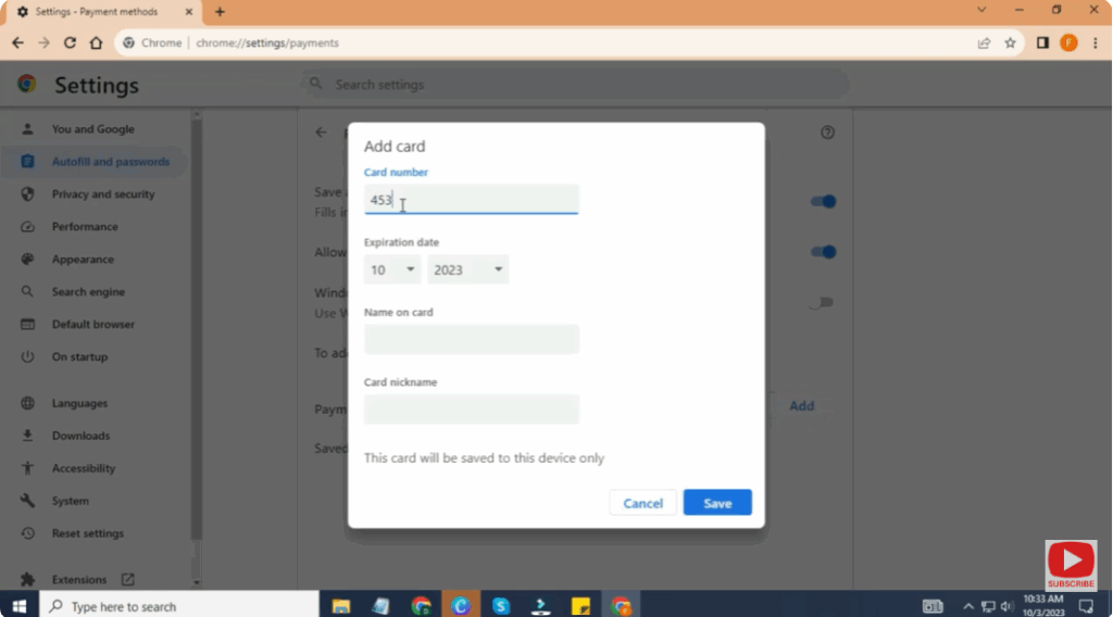 Enter your credit or debit card details