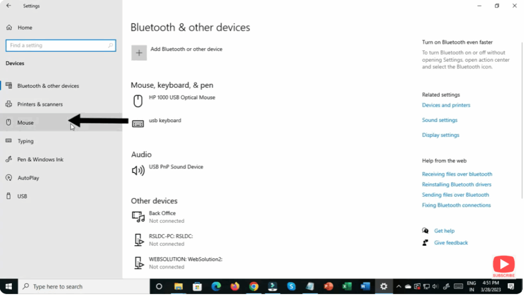 Go to Bluetooth & Devices → Mouse