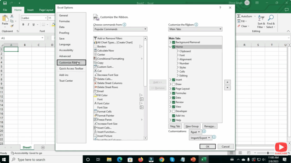 Go to Customize Ribbon