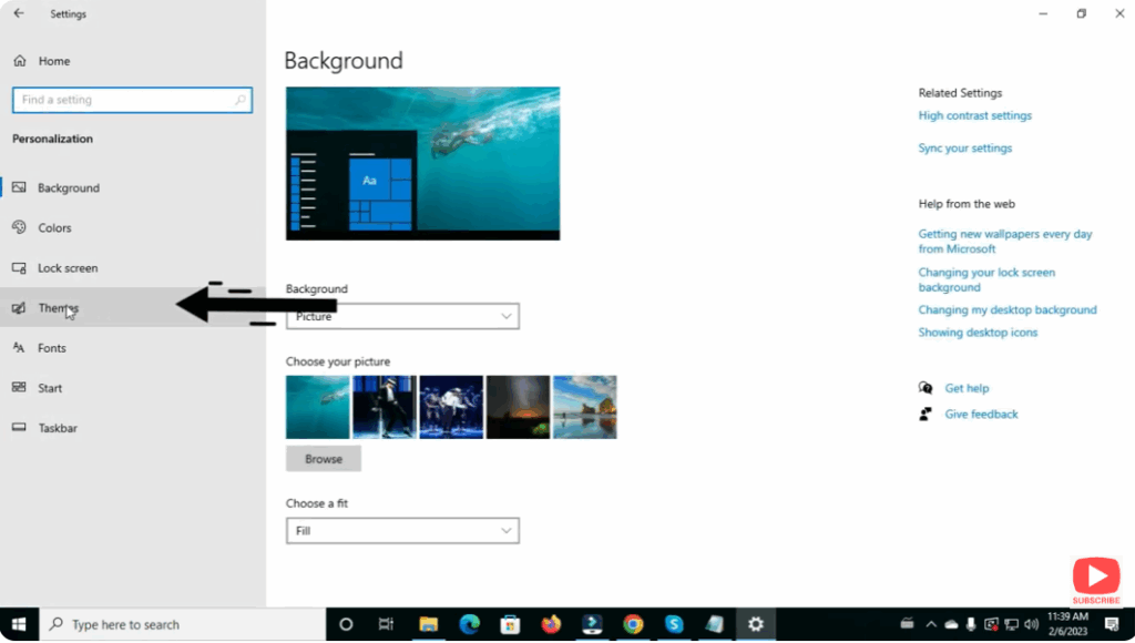 Go to Personalization → Themes