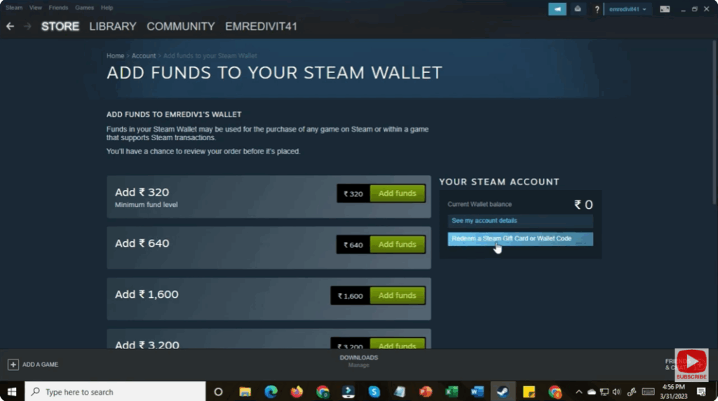 Go to the redeem page