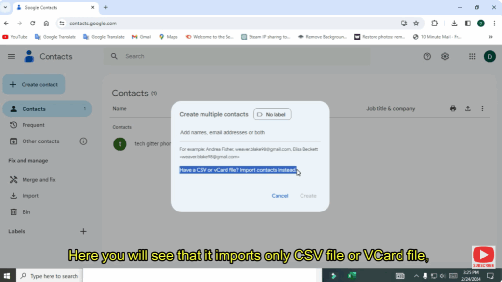 Here you will see that it imports only CSV file or vCard file