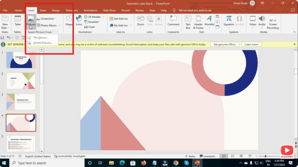 Insert the GIF into PowerPoint