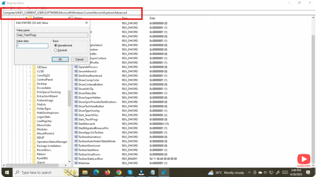 Modify the Registry to Enable Tracking
