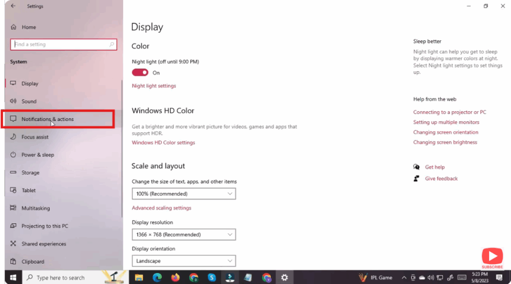 Notifications & actions