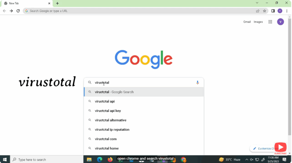 Open Chrome and search virustotal