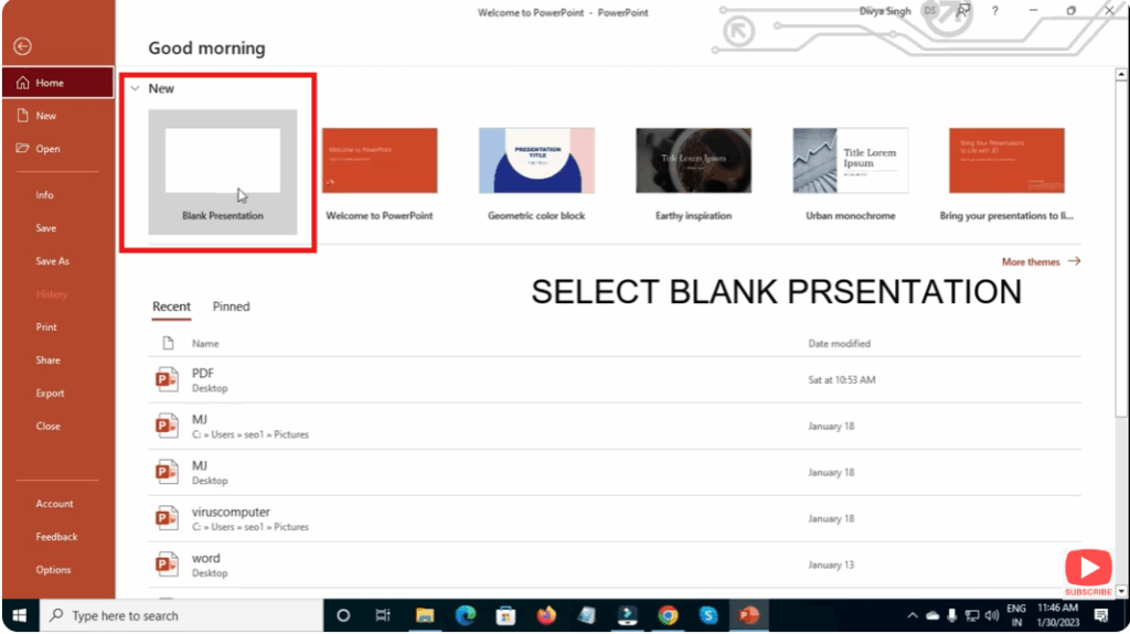 Open PowerPoint & Choose a Theme