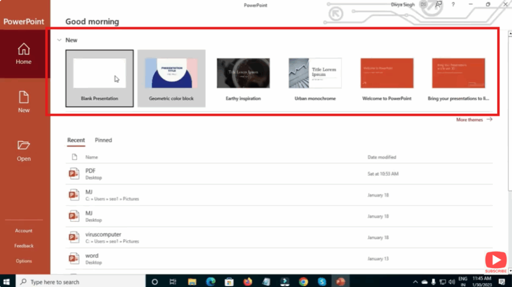 Open PowerPoint and choose a template