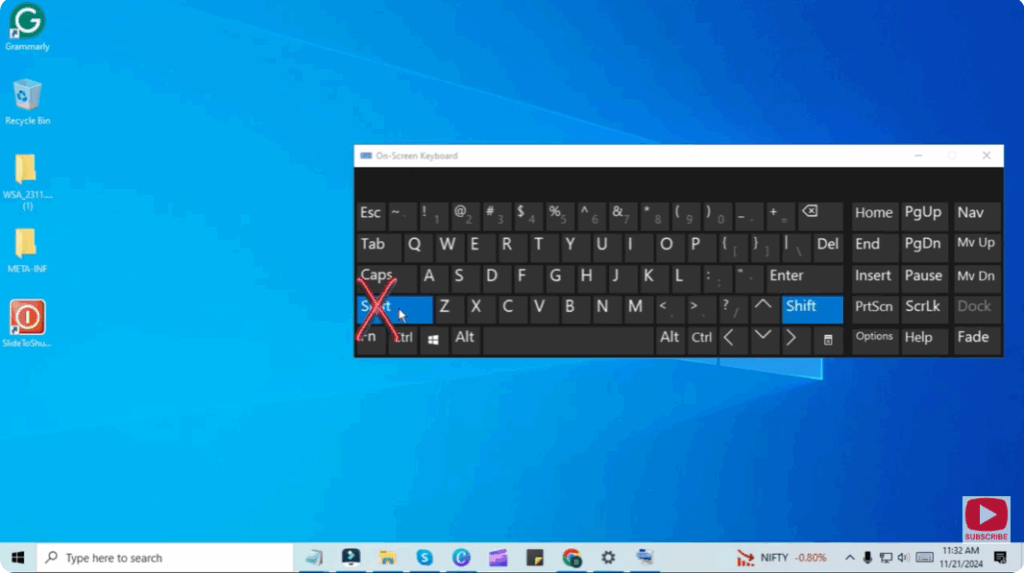 Press and hold the Right Shift key