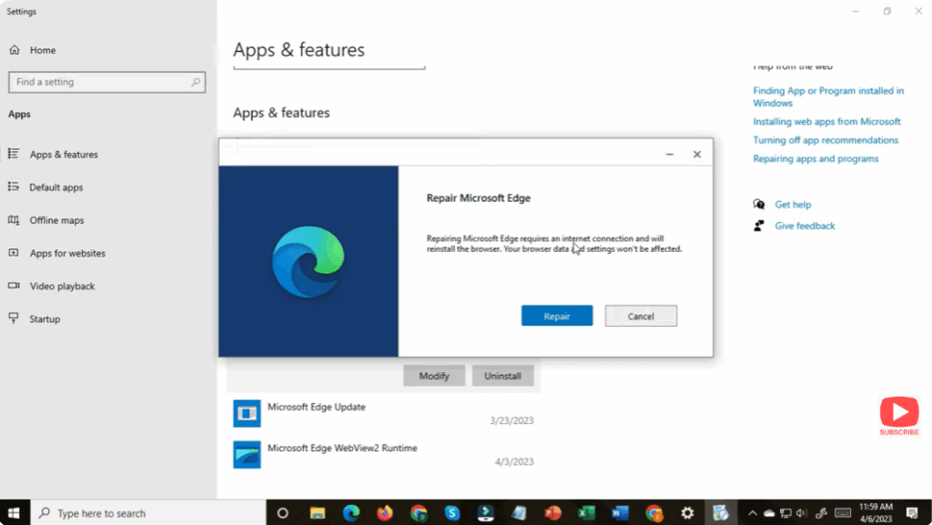 Repair Microsoft Edge