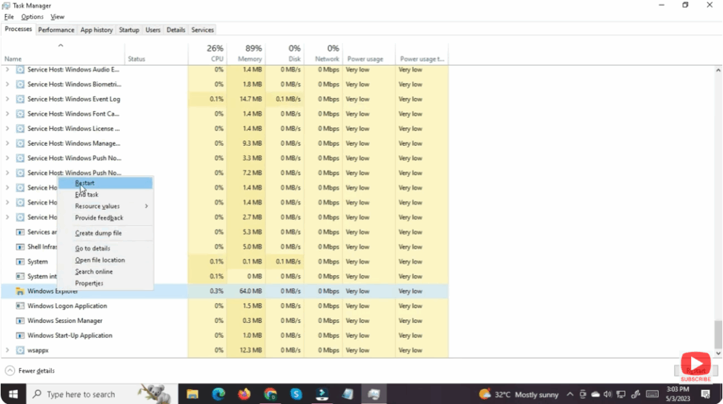 Restart the Explorer Process