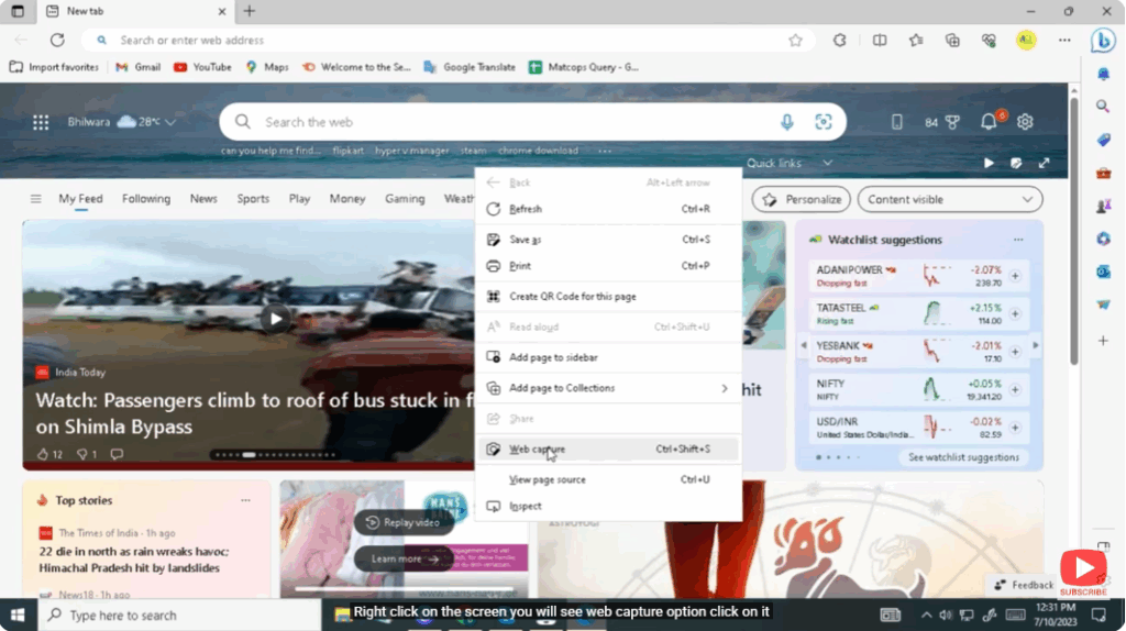 Right click on the screen you will see web capture option click on it