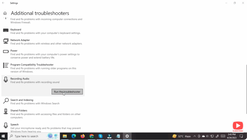 Run the Recording Audio Troubleshooter