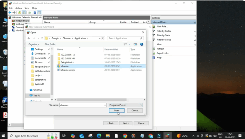 Select chrome.exe and click on Open