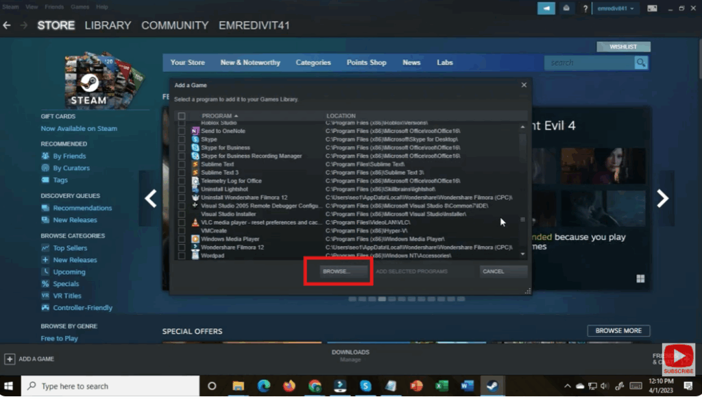 Select the Game- Browse for It