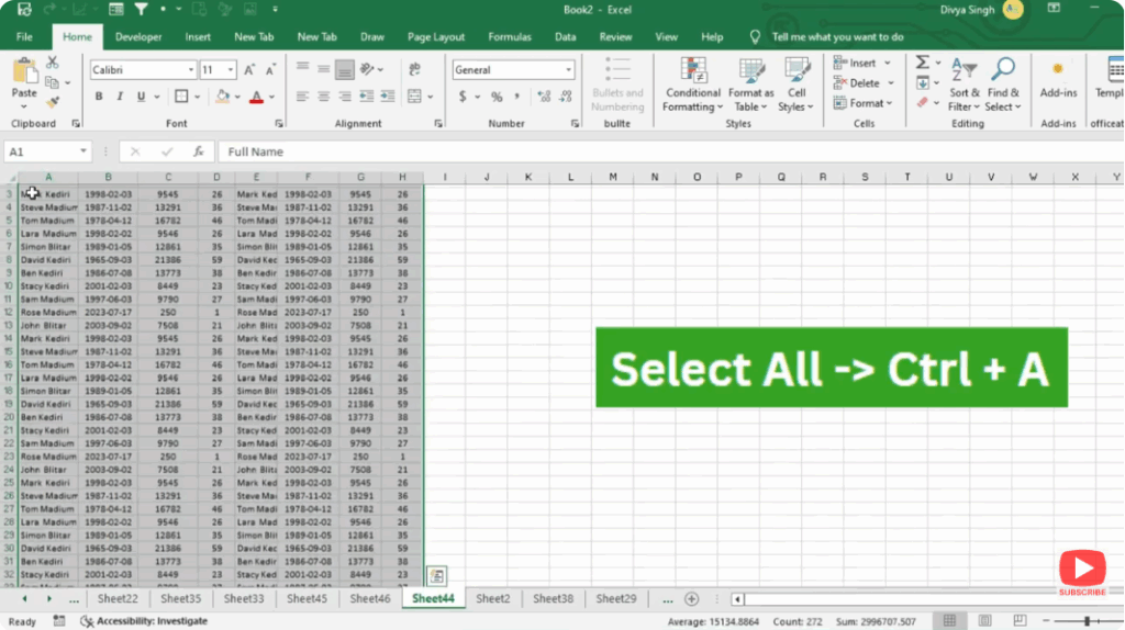 Select the full sheet or area