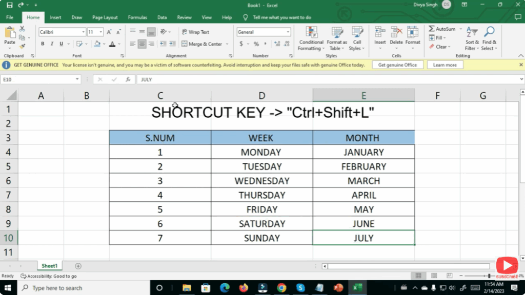Shortcut Key to Apply or Remove Filter in Excel