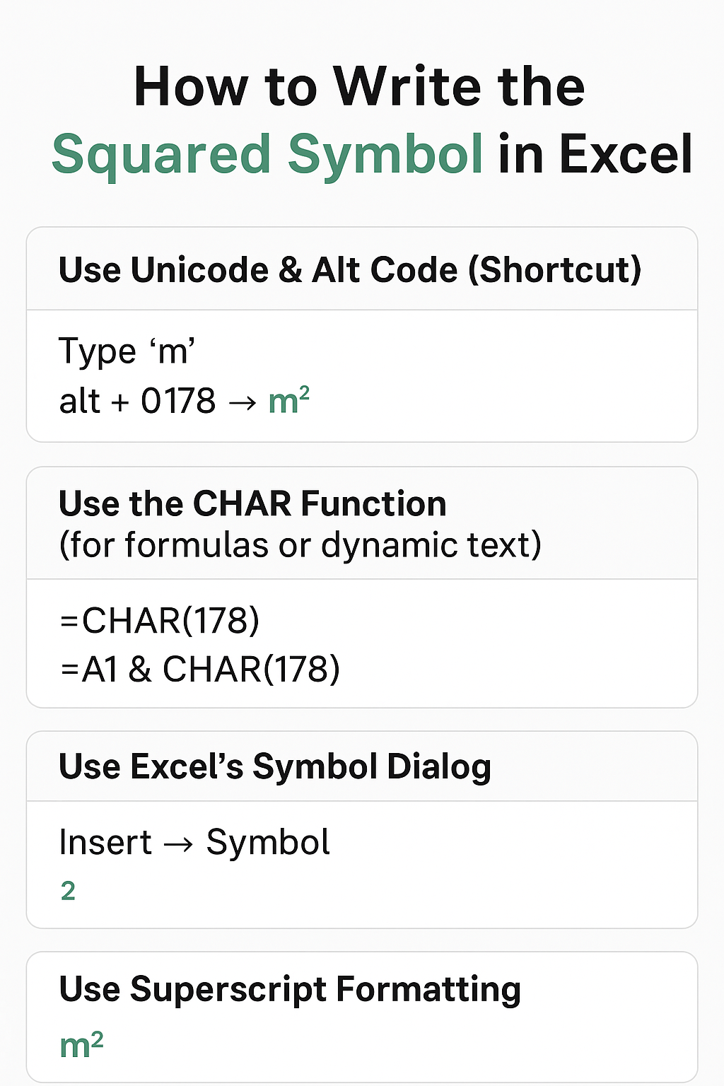 Squared Symbol in Excel