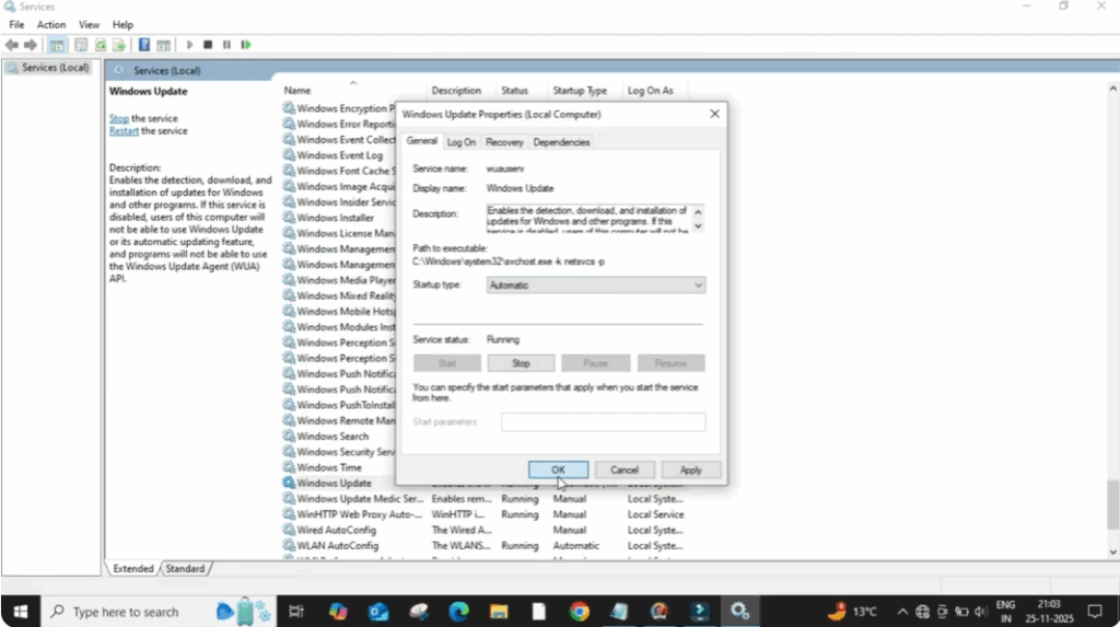 Startup type is set to Automatic