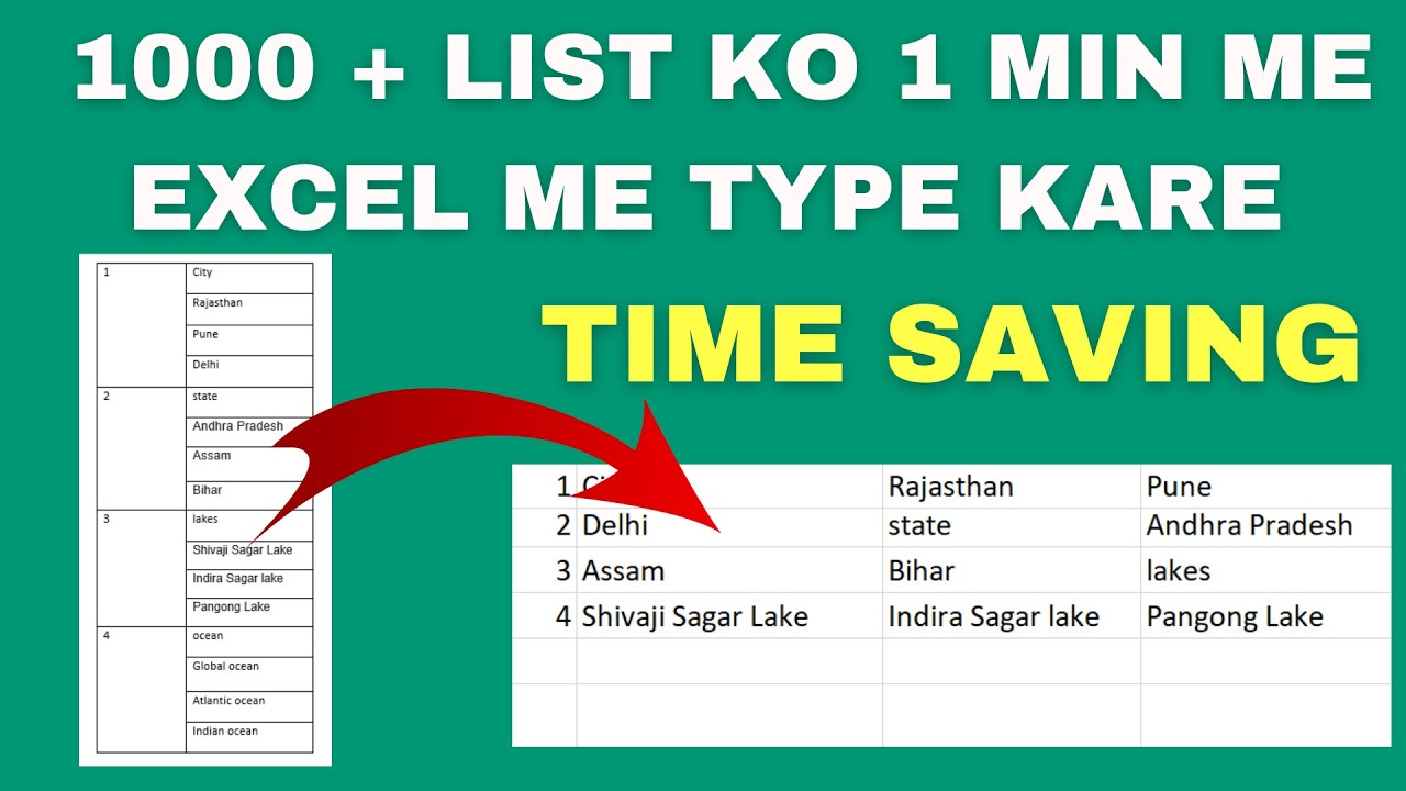 Time Saving Most important MS Excel Tips | Split &amp; Arrange Text Into Different Columns