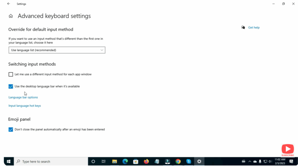 Use the desktop language bar when it's available