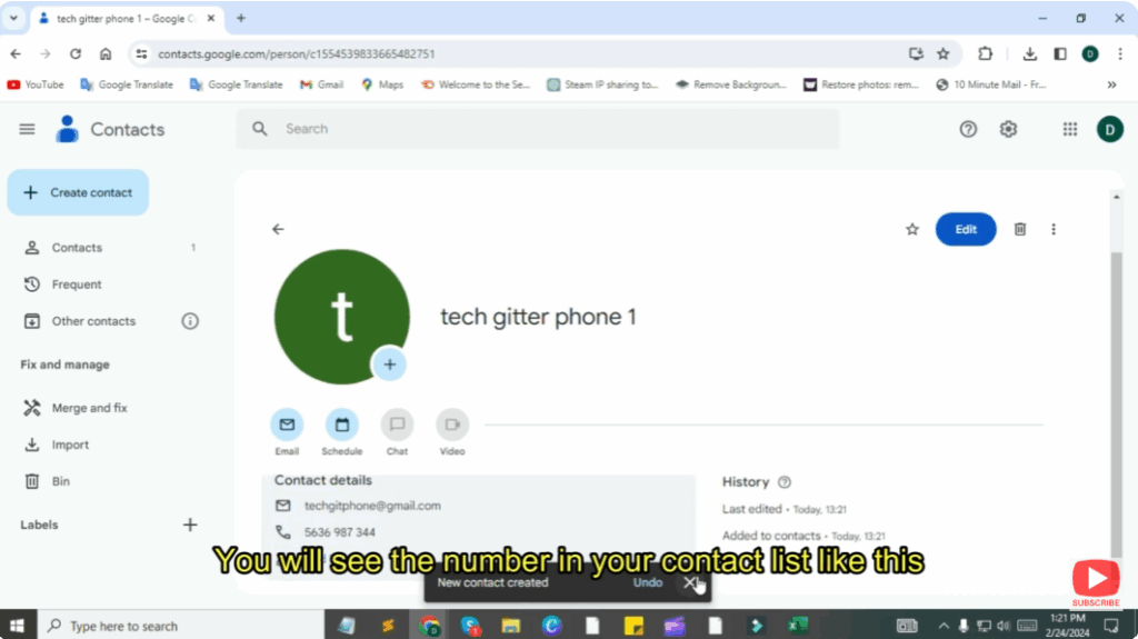You will see the number in your contact list like this