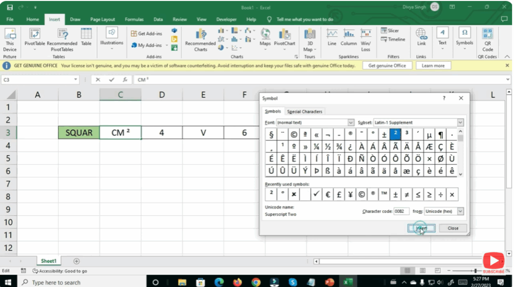 click Insert → then Close