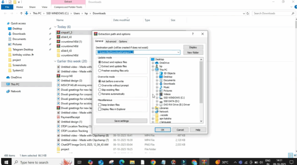 click OK to confirm extraction