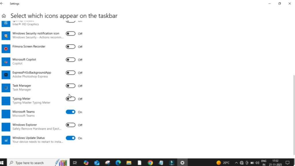 click on select which icons appear on the taskbar