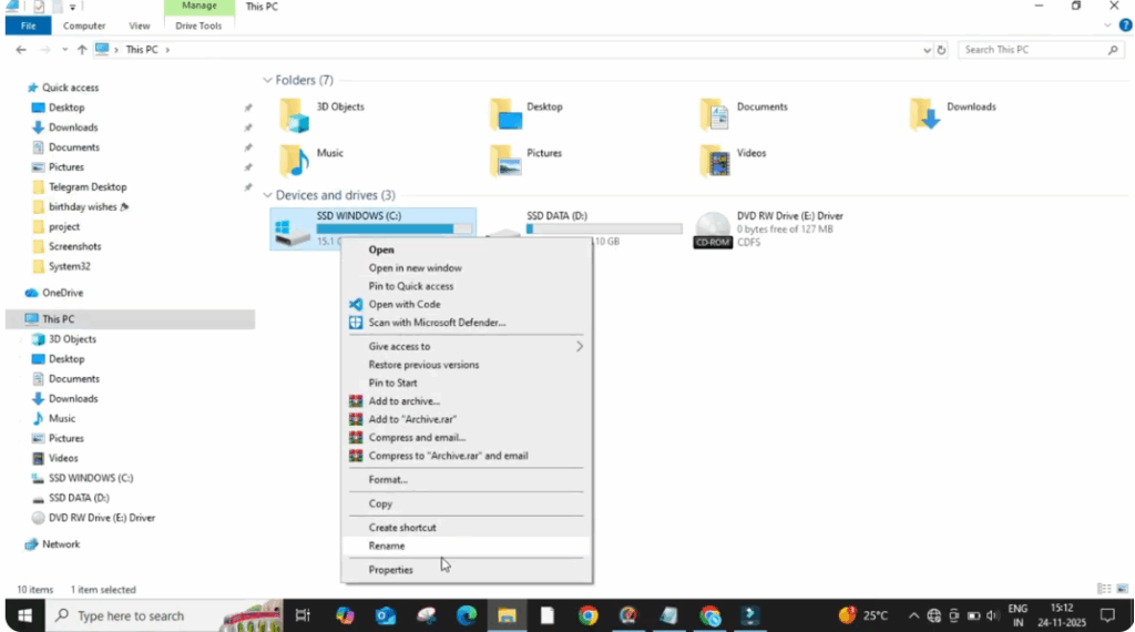 click on the C drive and select Properties