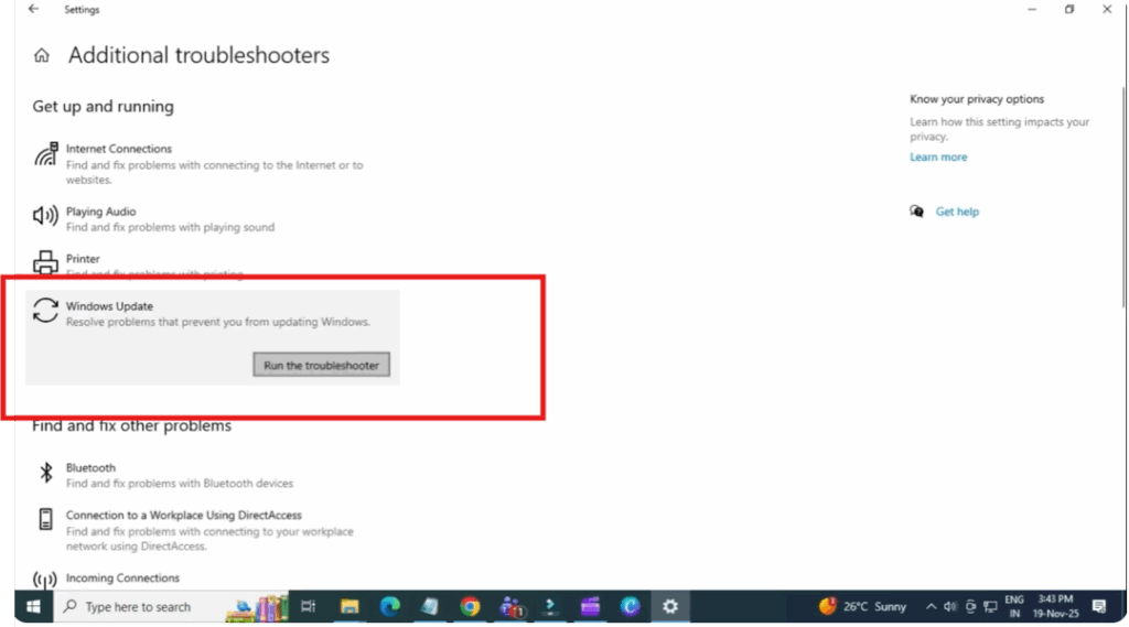 click run the troubleshooter