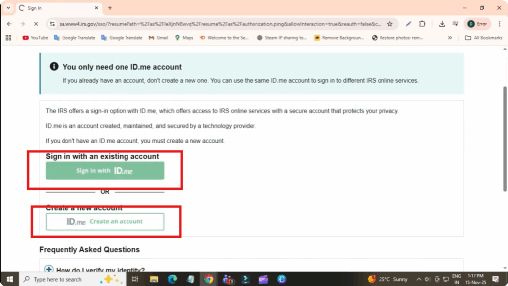 create irs account