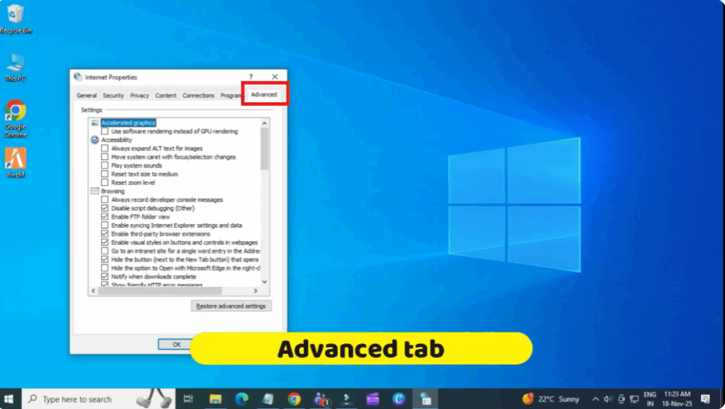 go to the Advanced tab