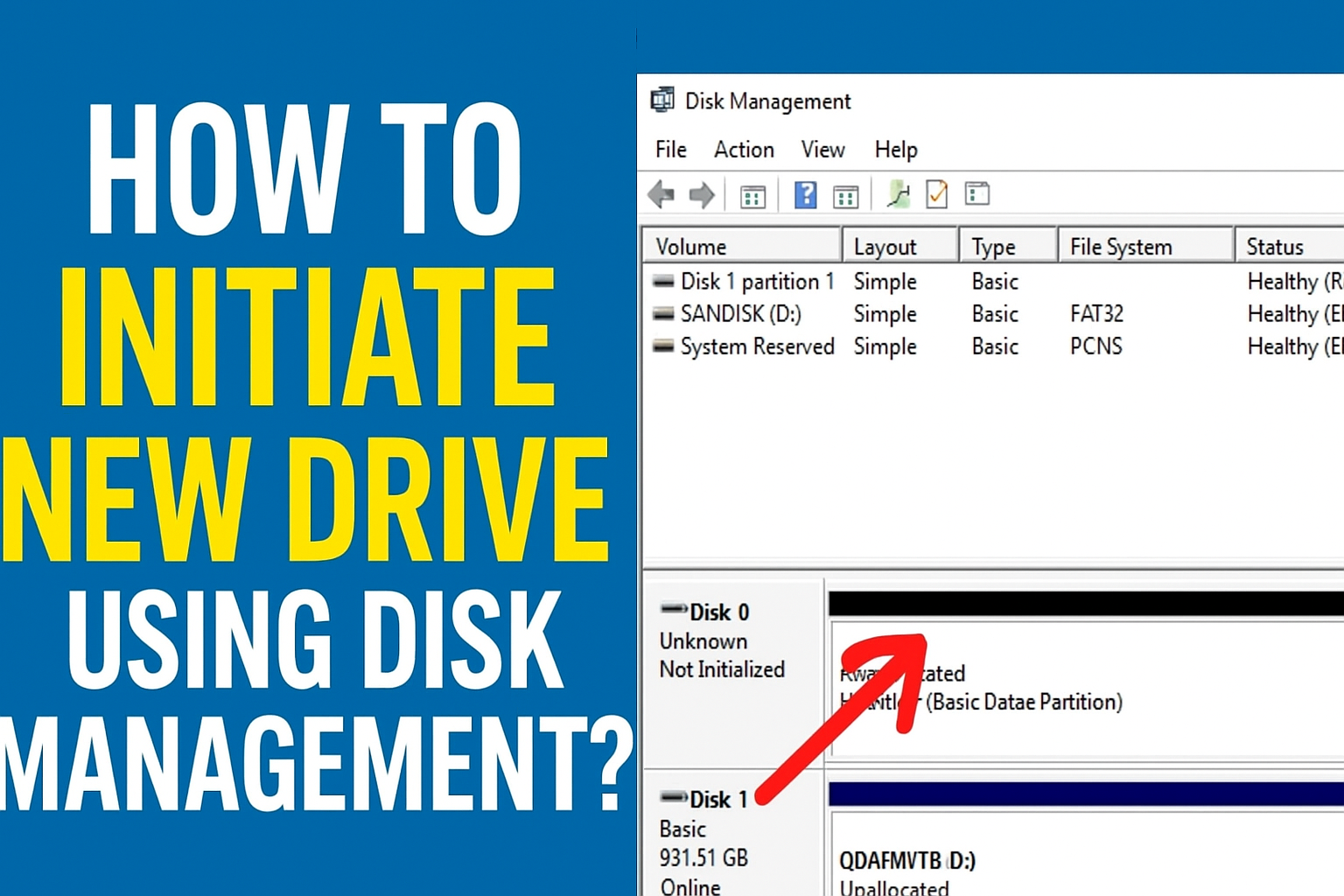 initiate new drive using disk management