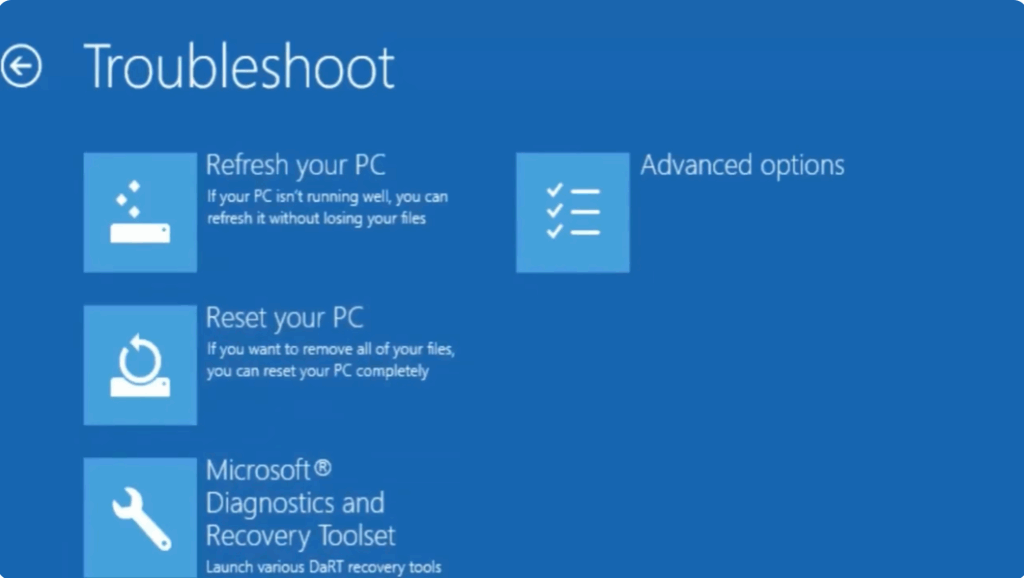 open Advanced options