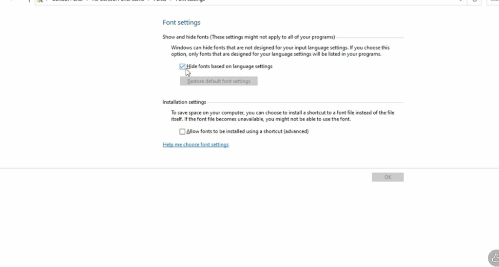Restore Default Font Settings