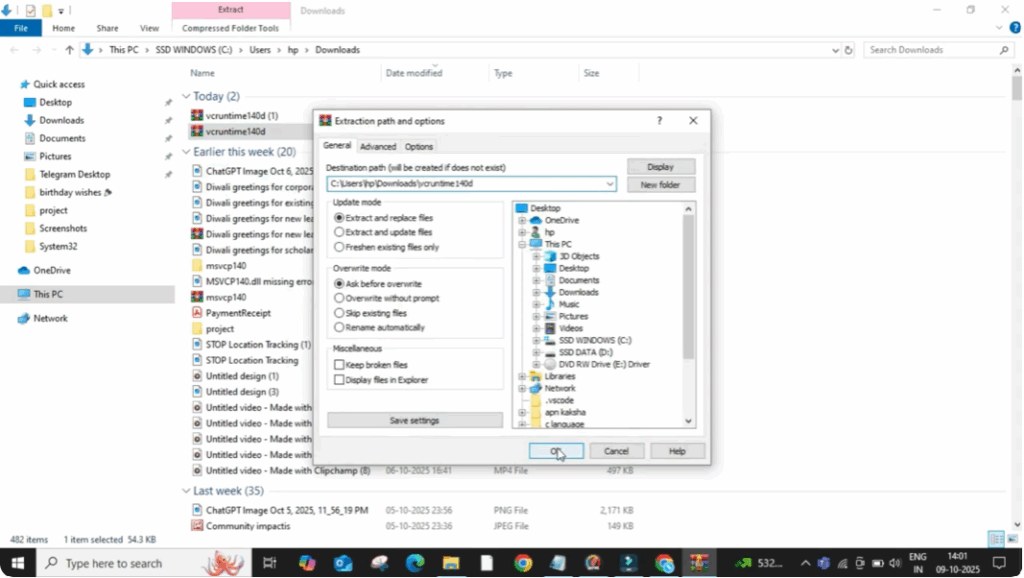 right-click on the ZIP file and select Extract Files