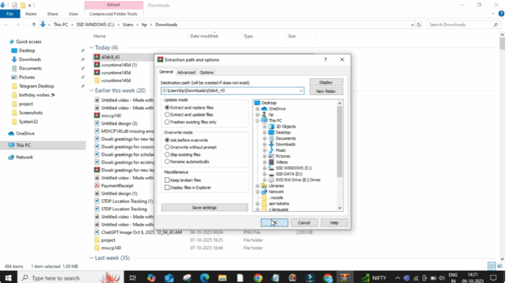 right click on the zip file and select extract files