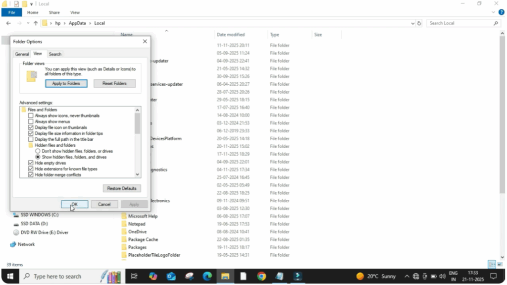 show hidden files folders and drives