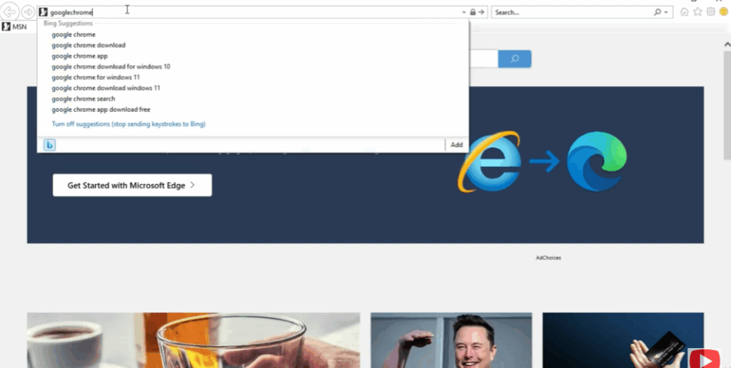 type Google Chrome in the search bar.