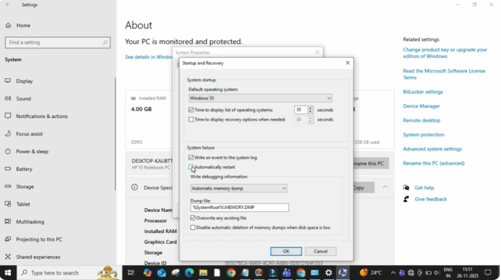 uncheck the box to disable automatic restarts