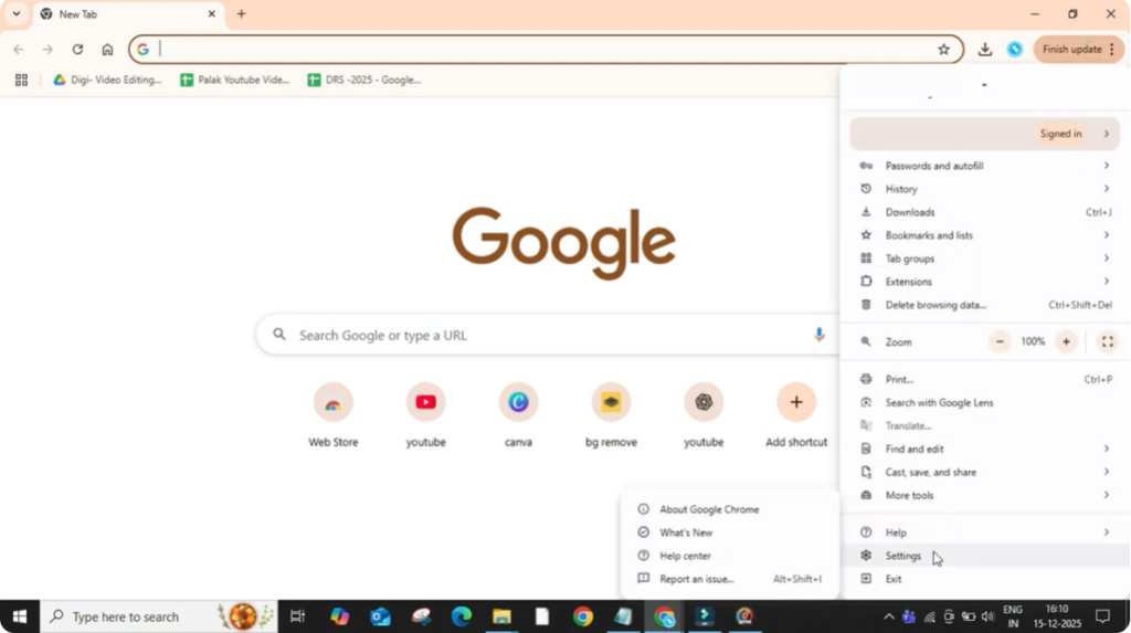 Access Chrome Settings