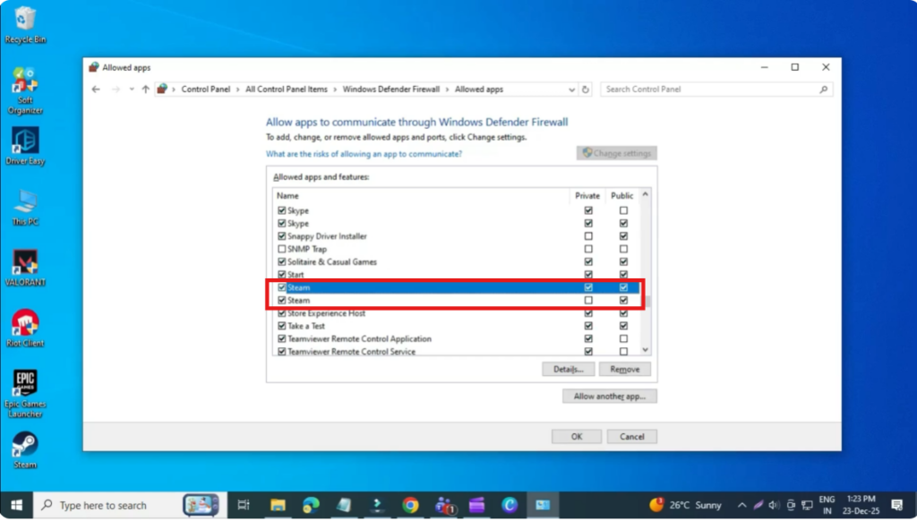 Allow an app or feature through Windows Defender Firewall