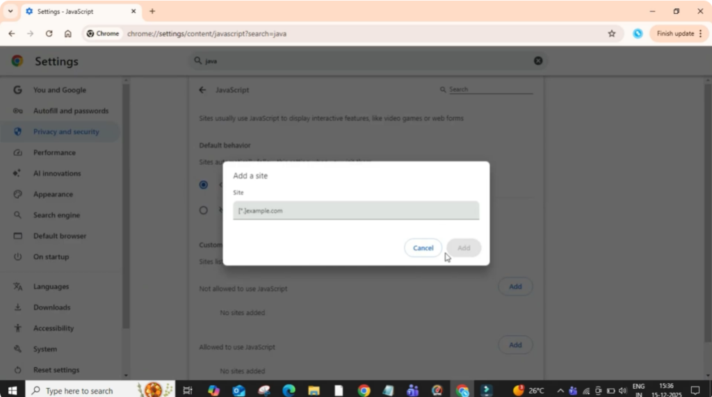 Block JavaScript for Specific Websites