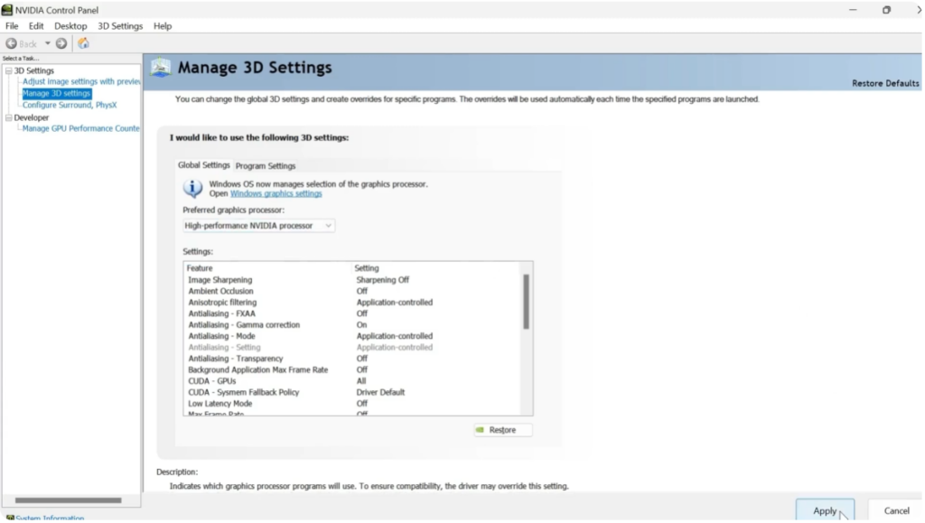Change NVIDIA Control Panel Settings