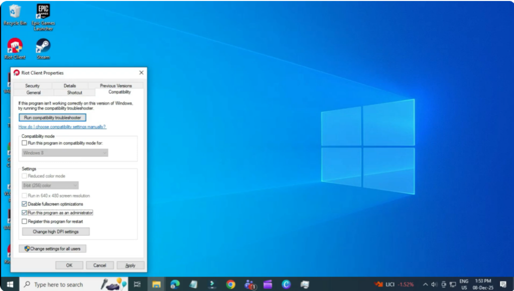 Change Riot Client Compatibility Settings